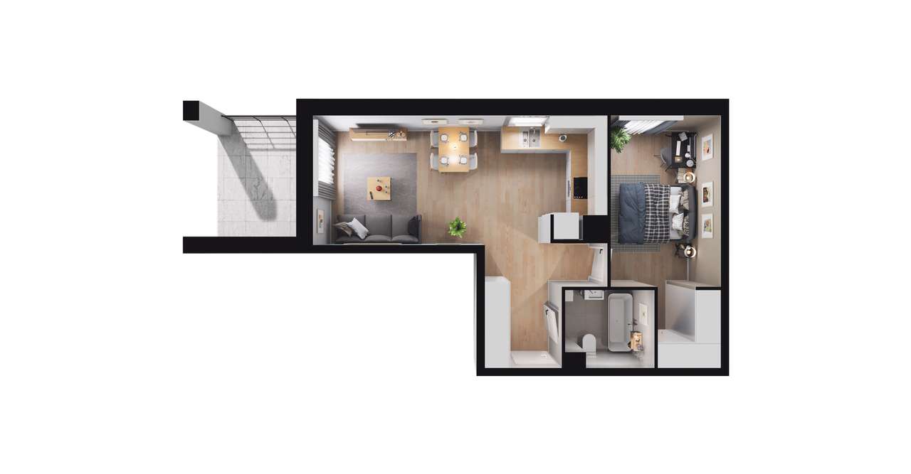 2-pokojowe mieszkanie 45m2 + ogródek Bez Prowizji - Pełny obrazek: 2/7