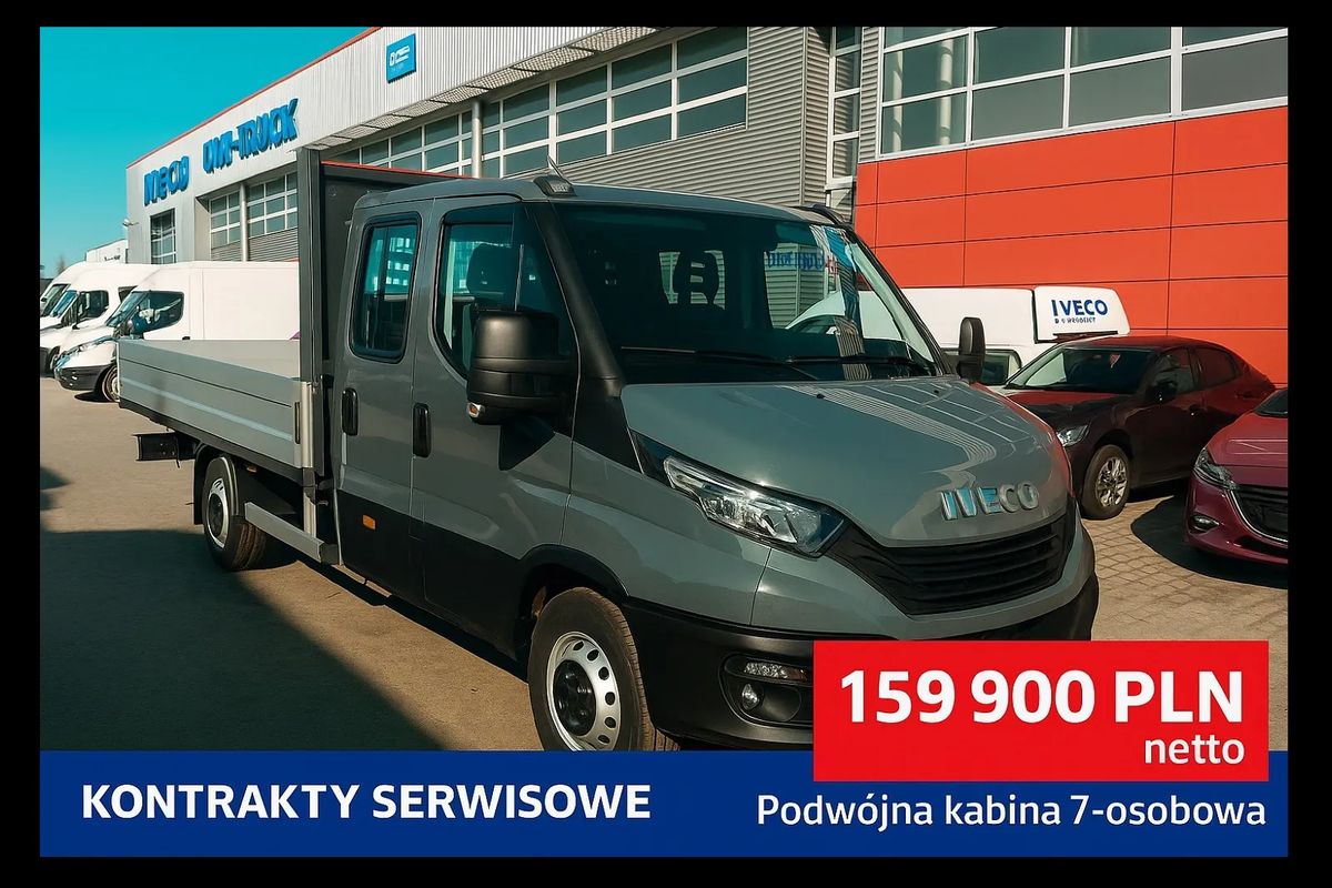 Iveco Daily 35S16D 156KM – Podwójna kabina 7-os. – Fabryczna skrzynia – Kamera – Hak