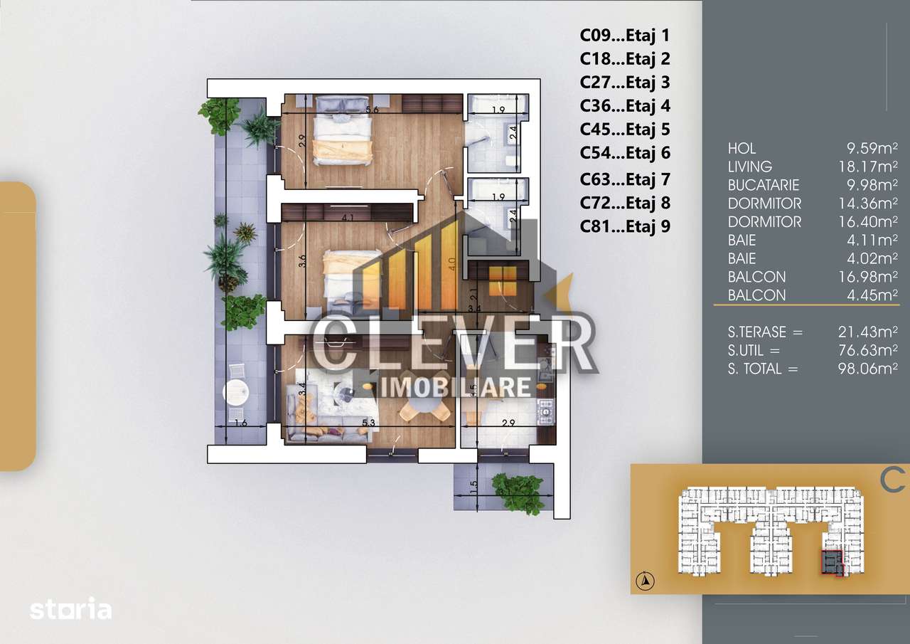 Apartament 3 camere Finalizat, Pallady, metrou Teclu, Comision %