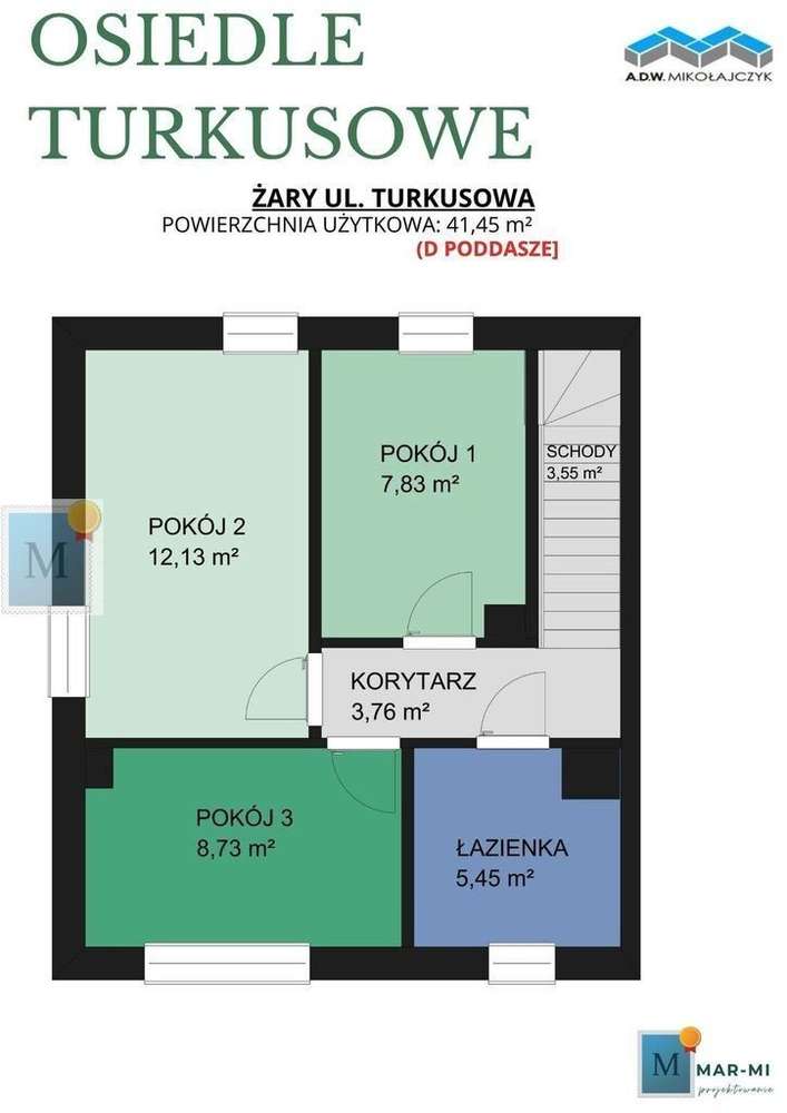 Dom-szereg,82m2 z poddaszem,4pokoje,Turkusowa-4