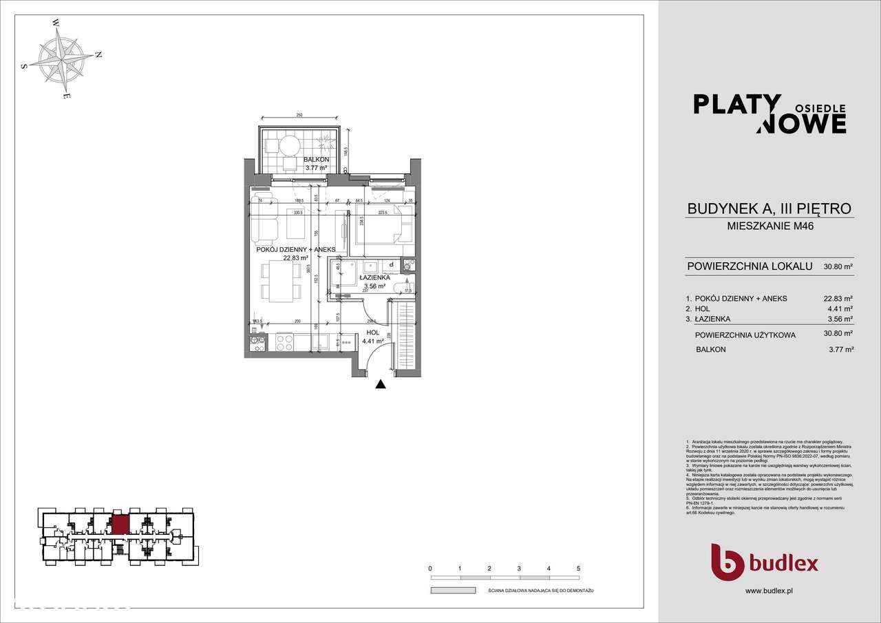 1-pokojowe mieszkanie 30m2 + balkon - Pełny obrazek: 2/7