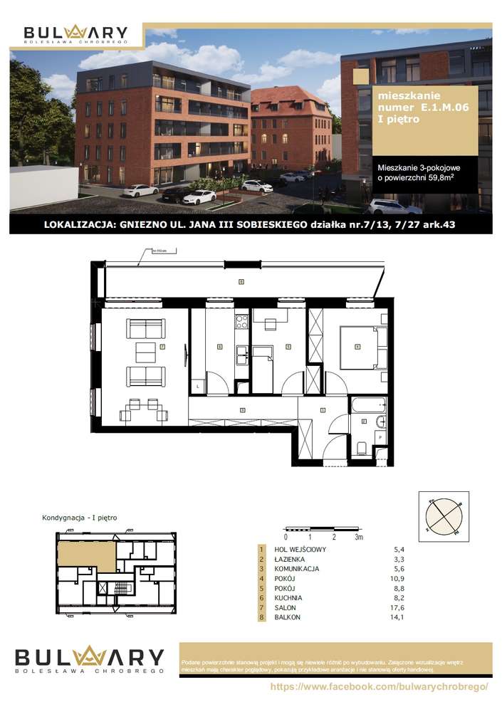 Planowana inwestycja - Bulwary Bolesława Chrobrego II, 3 pokoje, E1M06 - Pełny obrazek: 1/6