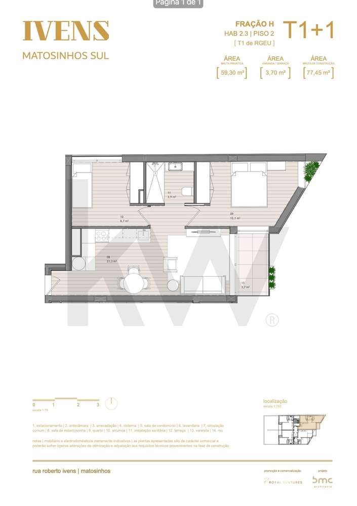 T1+1 com varanda a 350 m da praia | Empreendimento IVENS - Grande imagem: 5/14