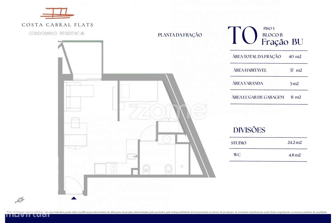 Apartamento T0 BU Costa Cabral Polo Universitário - Grande imagem: 3/27
