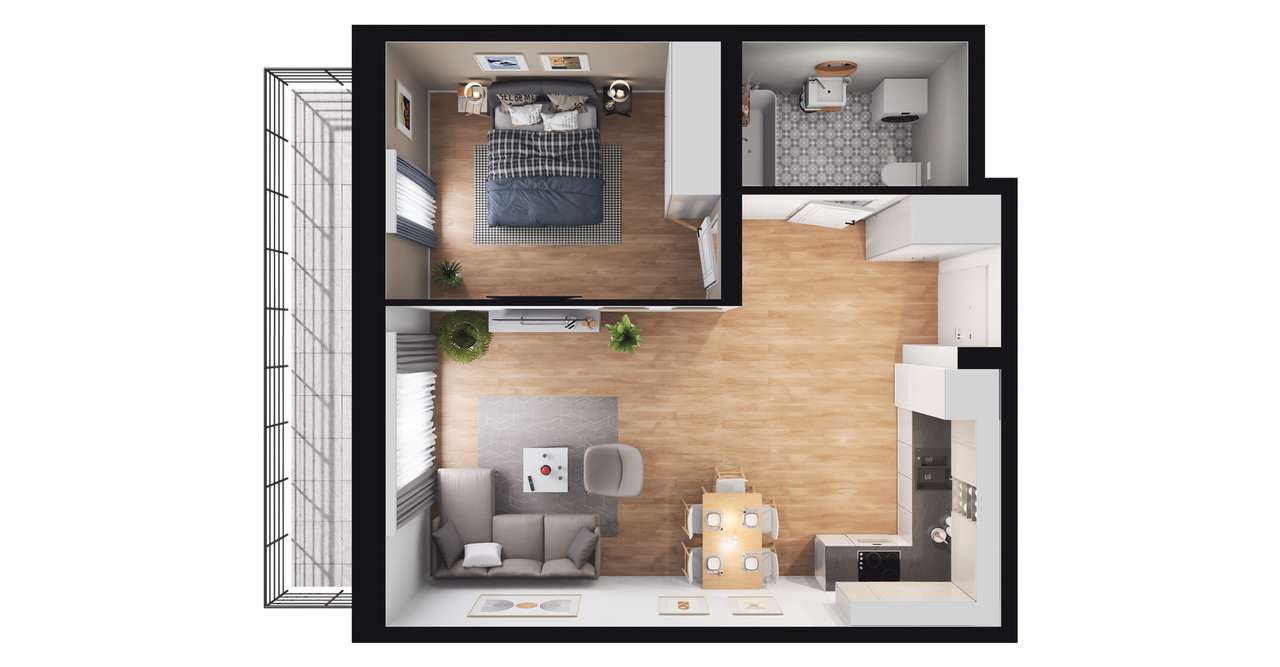 2-pokojowe mieszkanie 46m2 + balkon Bezpośrednio - Pełny obrazek: 3/9