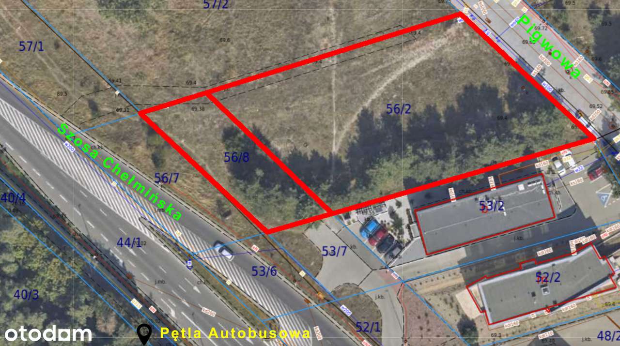 Działka usługowa 2220 m² | Toruń Wrzosy | Szosa Chełmińska/Pigwowa