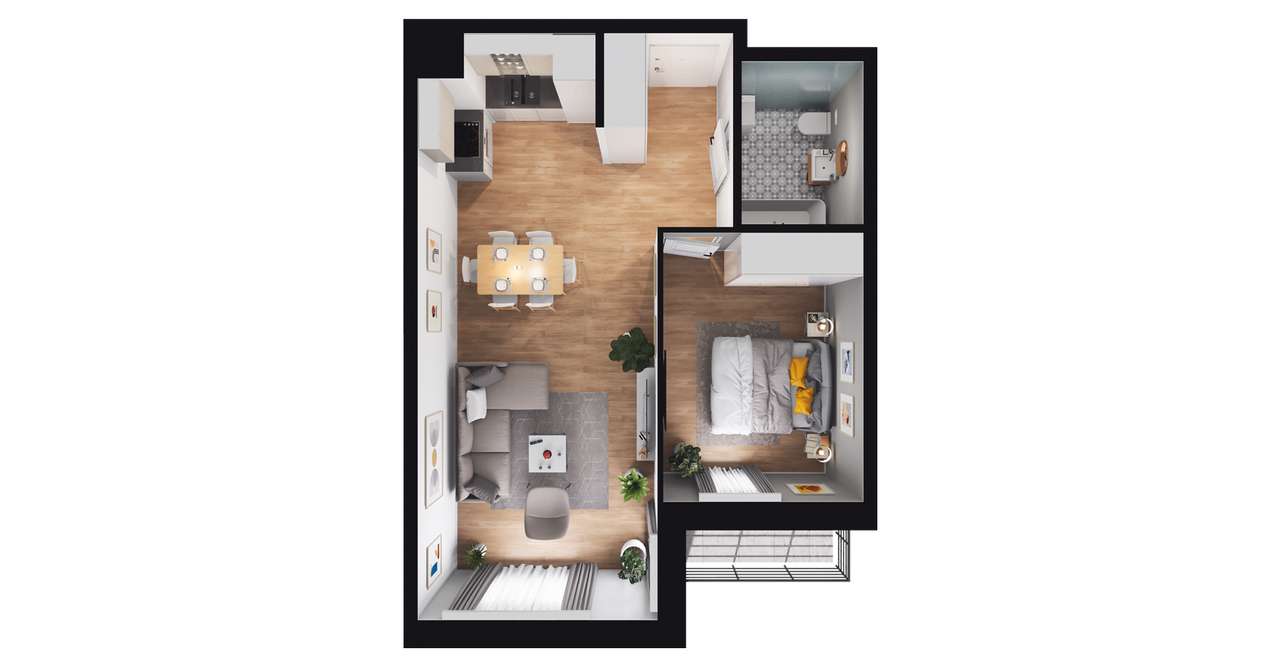 2-pokojowe mieszkanie 45m2 + loggia - Pełny obrazek: 3/9