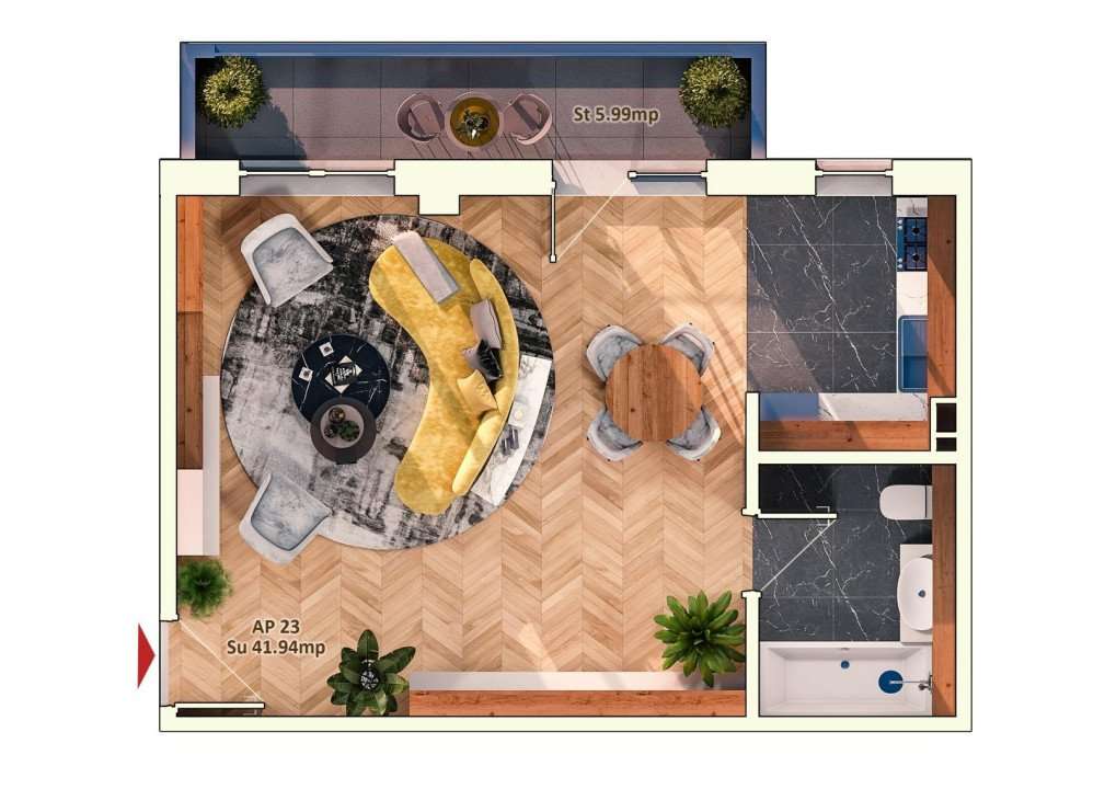 Garsoniera de 41.5 mp, 6 mp balcon, parcare subterana, zona Marasti - Imagine principală: 2/2