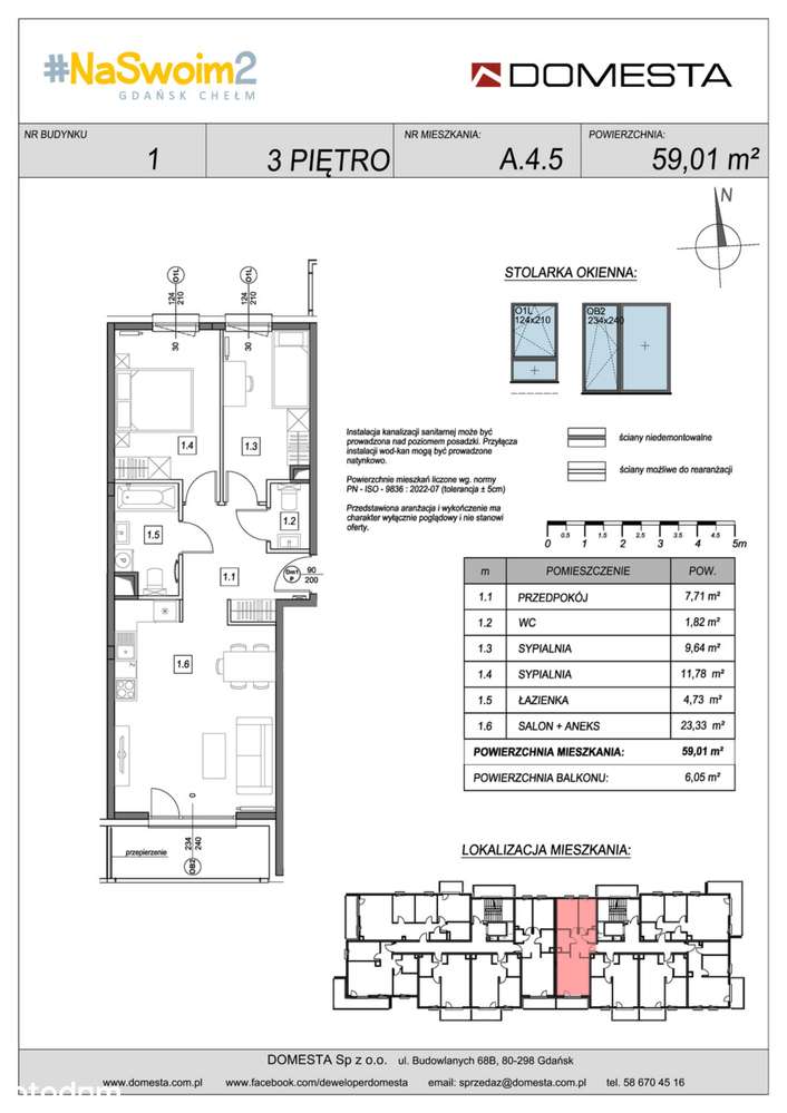 3-pokojowe mieszkanie 59m2 + balkon Bezpośrednio - Pełny obrazek: 2/7