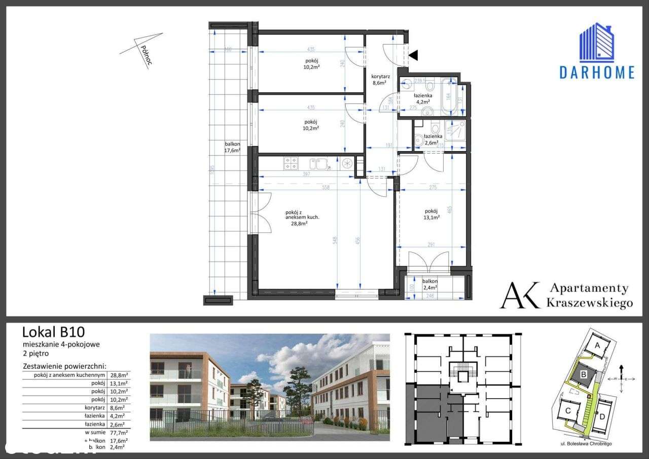 4-pokojowe mieszkanie 77m2 + 2 balkony - Pełny obrazek: 2/9