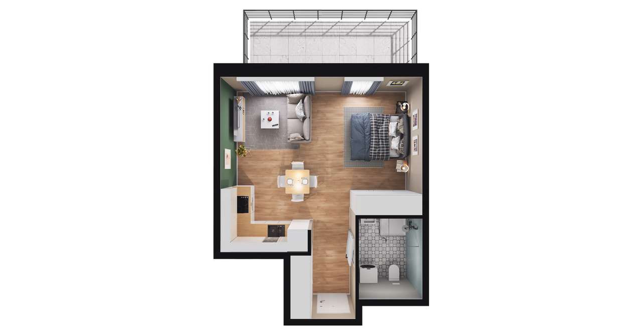 1-pokojowe mieszkanie 34m2 + taras Bez Prowizji - Pełny obrazek: 2/8