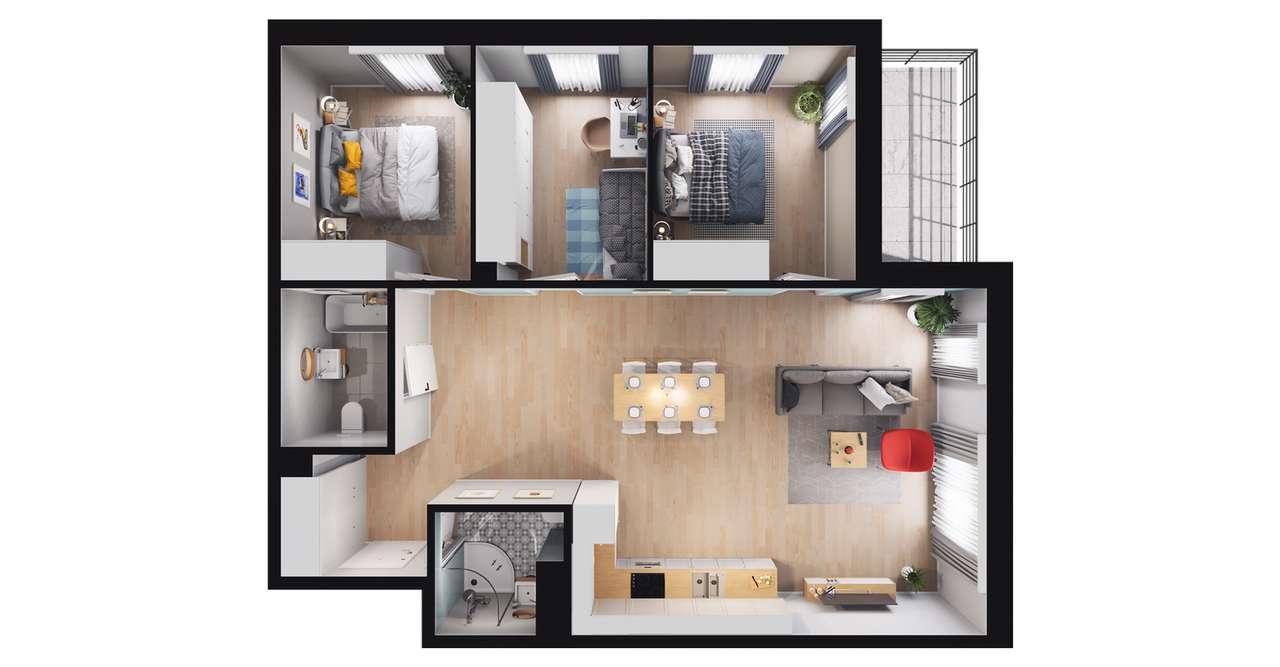 4-pokojowe mieszkanie 84m2 + balkon - Pełny obrazek: 3/8