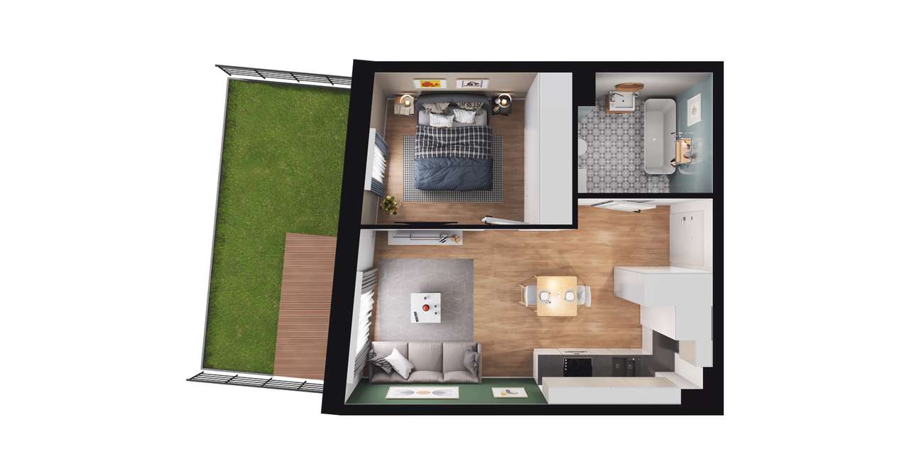 1-pokojowe mieszkanie 35m2 + ogródek Bezpośrednio - Pełny obrazek: 2/8