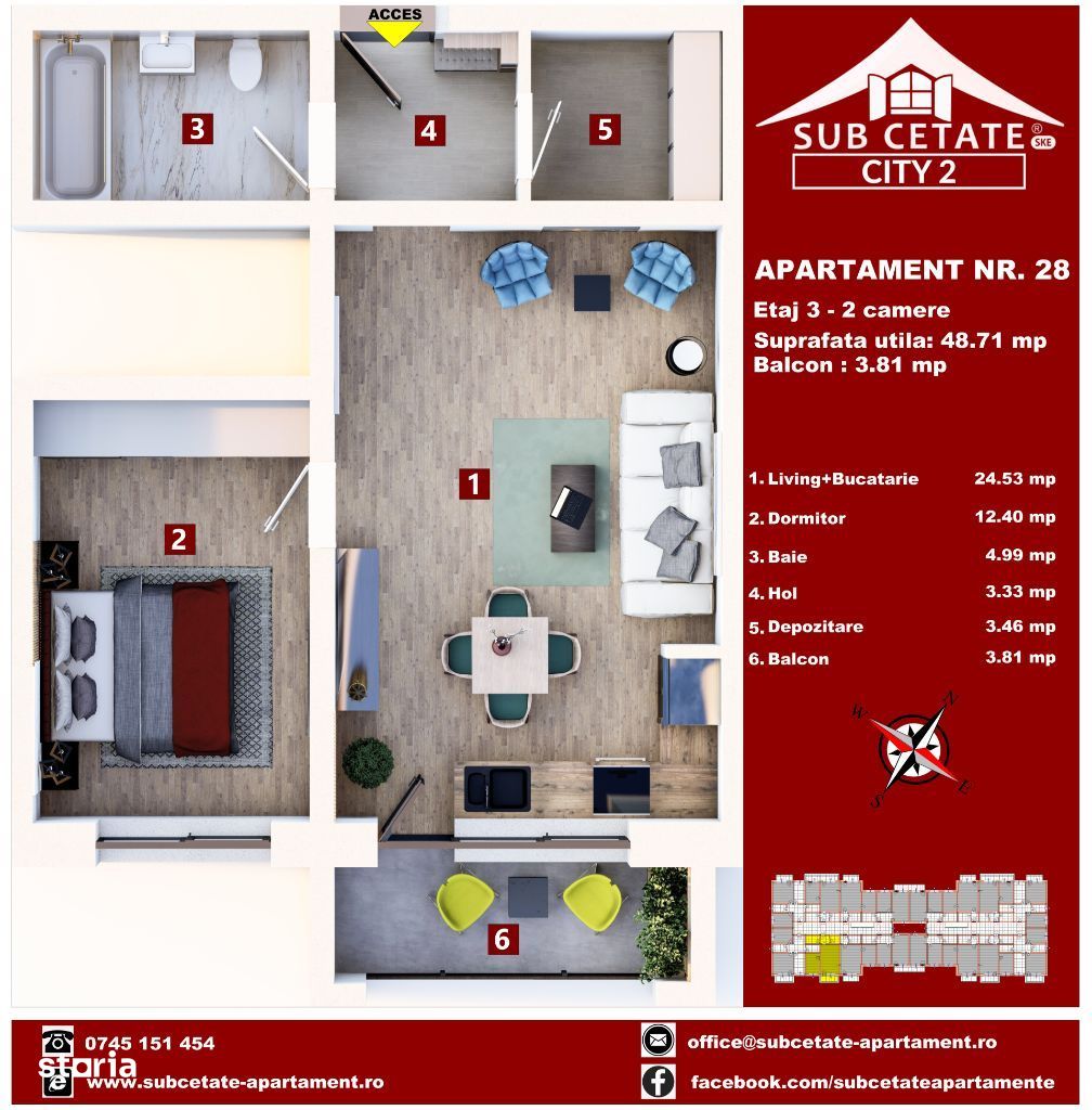 Apartament tip STUDIO, Subcetate City 2, direct DEZVOLTATOR.