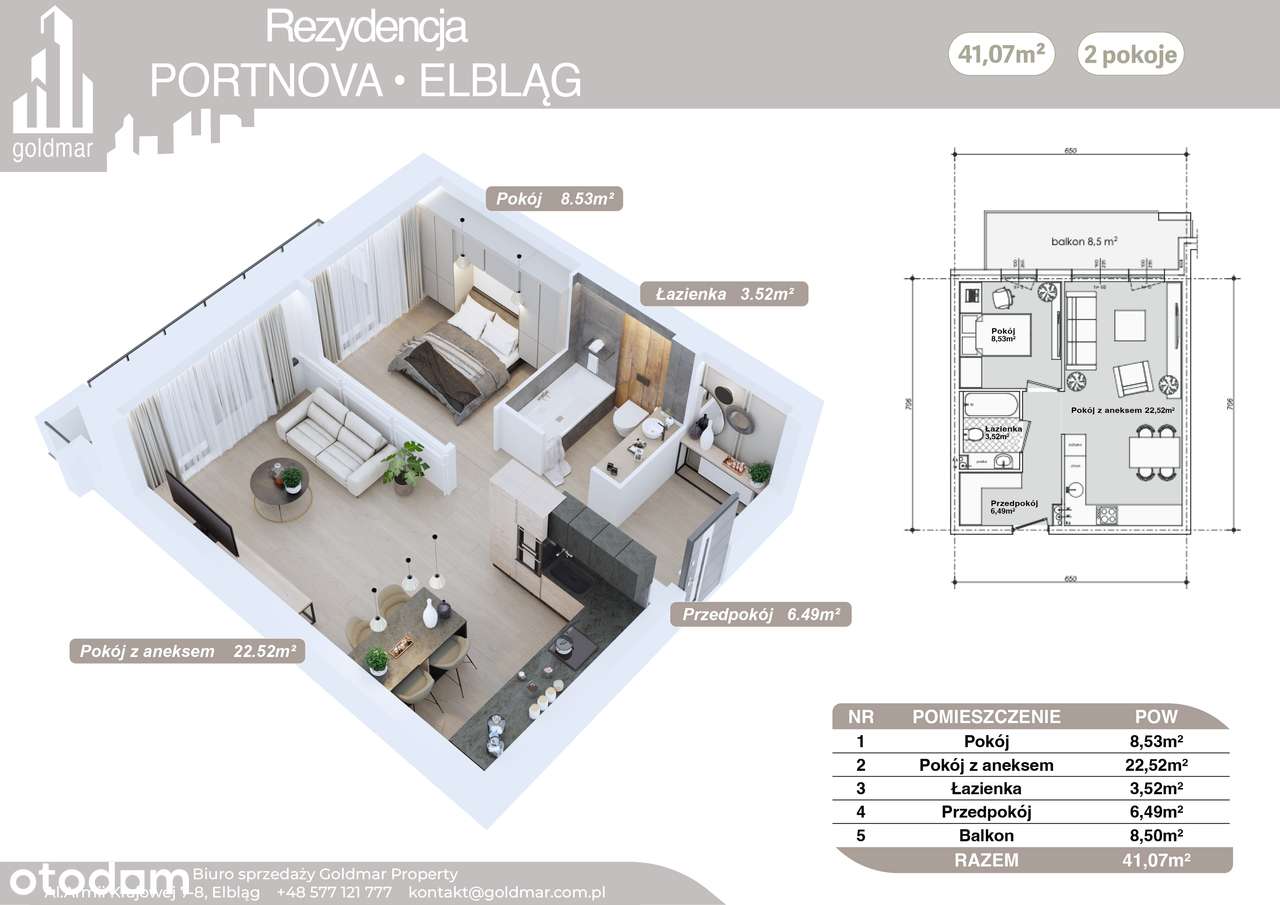2-pokojowe mieszkanie 41m2 + balkon Bez Prowizji - Pełny obrazek: 3/8