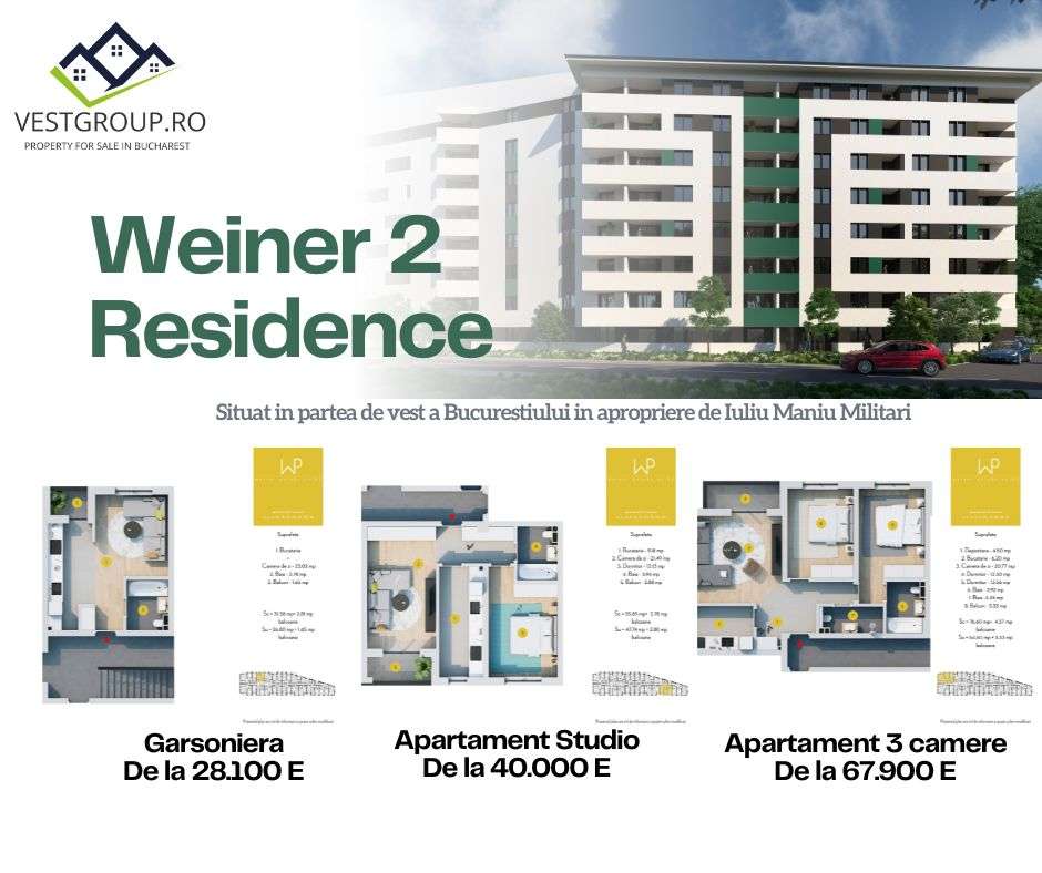 Apartament 2 camere Tip Studio Etaj 2 Complex Weiner2 TVA INCLUS 9% - Imagine principală: 1/7