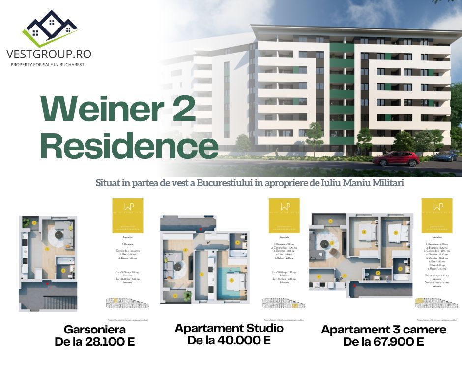 Apartament 2 camere Tip Studio Etaj 2 Complex Weiner2 TVA INCLUS 9%