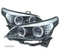 FARÓIS ANGEL EYES PARA BMW SERIE 5 E60 E61 07-10 LED PRETO TRANSPARENTE - 1