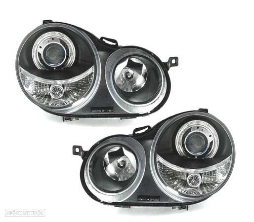 FARÓIS FRONTAIS ANGEL EYES PARA VOLKSWAGEN VW POLO 9N,01-05. FUNDO PRETO - 1