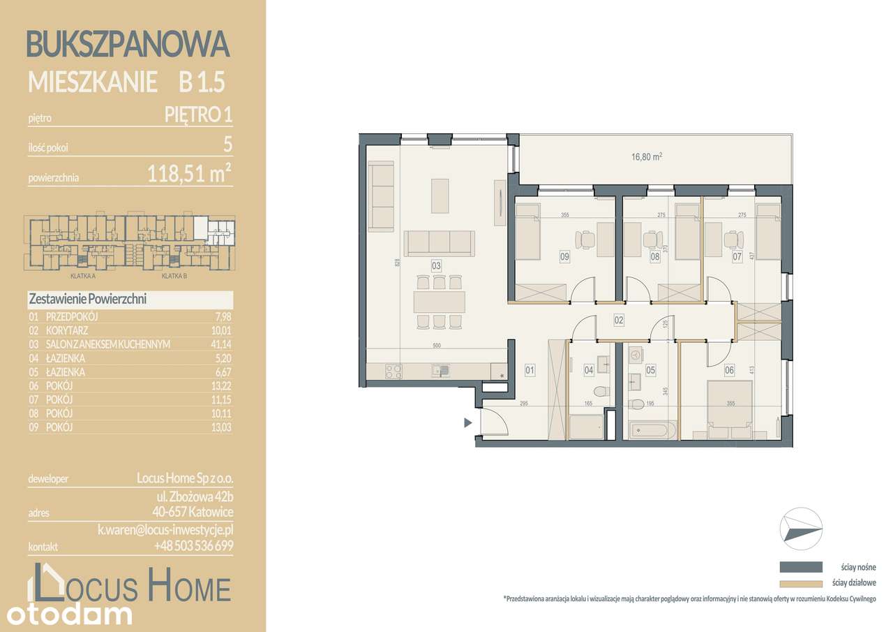 5-pokojowe mieszkanie 118m2 + balkon Bezpośrednio - Pełny obrazek: 2/7