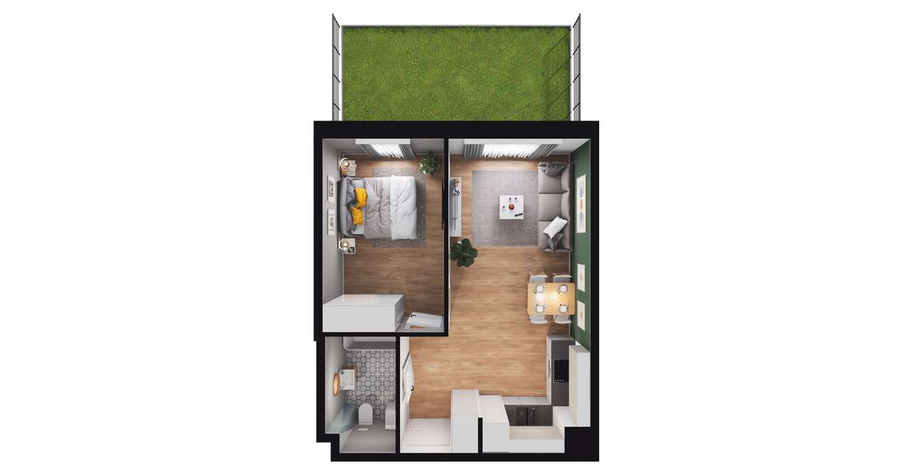 2-pokojowe mieszkanie 40m2 + ogródek - Pełny obrazek: 2/8