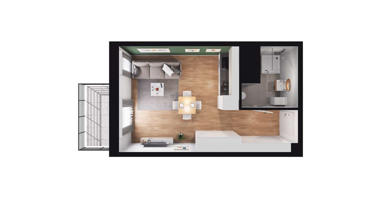 1-pokojowe mieszkanie 29m2 + 3 balkony - Pełny obrazek: 2/8