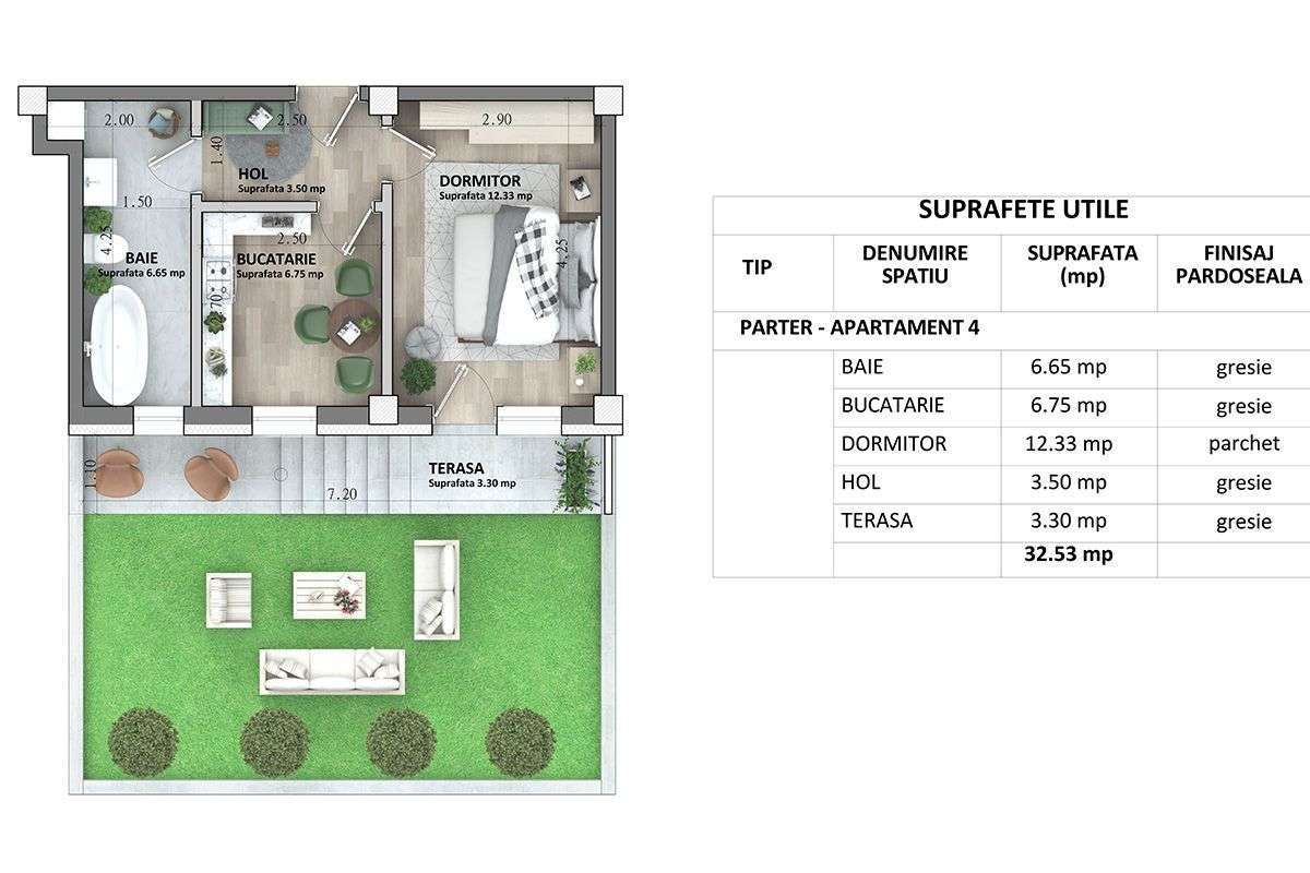RATE 4 ani - AVANS 50% 1 camera D 33m curte 33m ASTORIA RESIDENCE  C3 - Imagine principală: 4/14