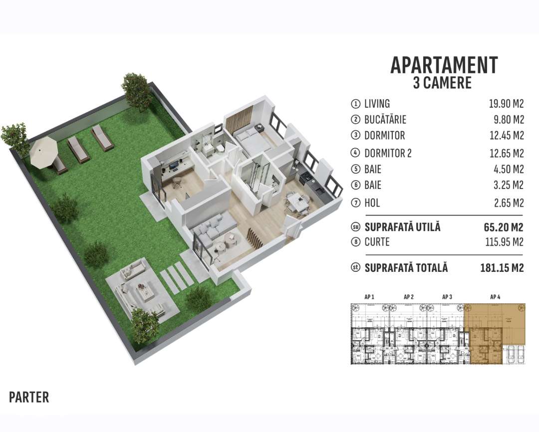 Apartament 3 camere 2 bai cu gradina Prelungirea Ghencea Bragadiru