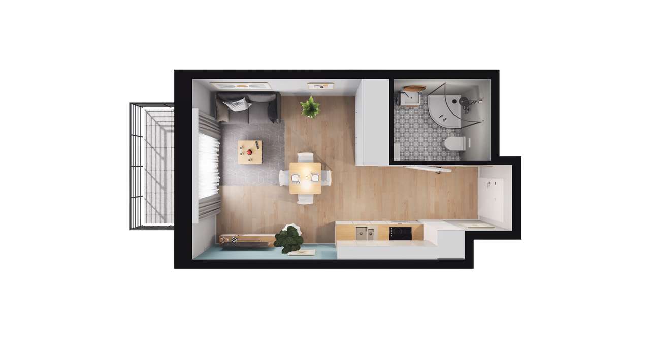 1-pokojowy apartament inwestycyjny 25m2 + balkon - Pełny obrazek: 2/8