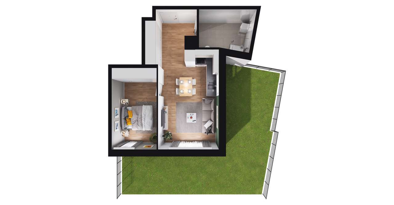 2-pokojowe mieszkanie 47m2 + ogródek Bezpośrednio - Pełny obrazek: 3/9