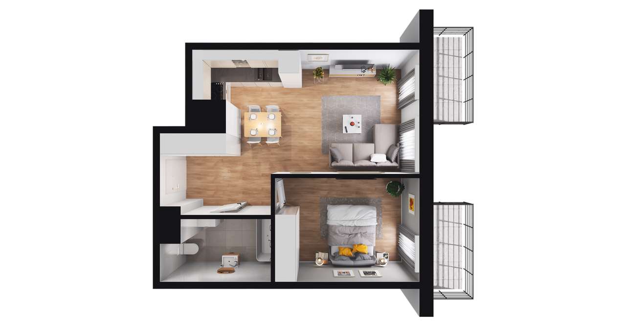 2-pokojowe mieszkanie 43m2 + 2 loggie Bez Prowizji - Pełny obrazek: 2/8