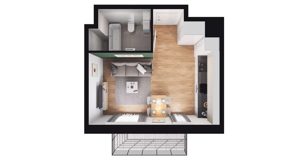 1-pokojowe mieszkanie 27m2 + balkon - Pełny obrazek: 2/7