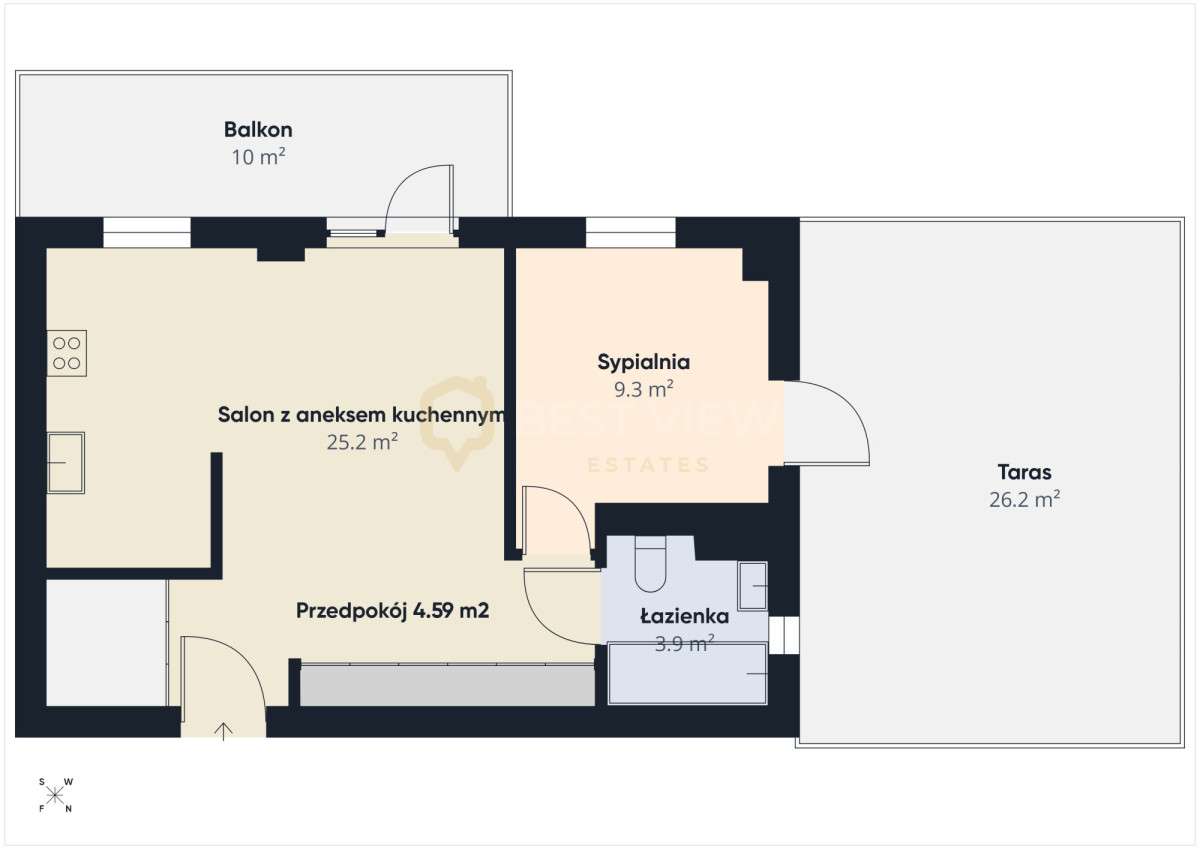 44,5 m2 | Taras 26 m2 | Balkon 10 m2 | Skorosze |-19