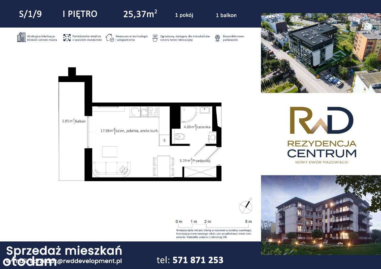 Rezydencja Centrum - ścisłe centrum Nowego Dworu Mazowieckiego - 1 pok - Pełny obrazek: 2/6