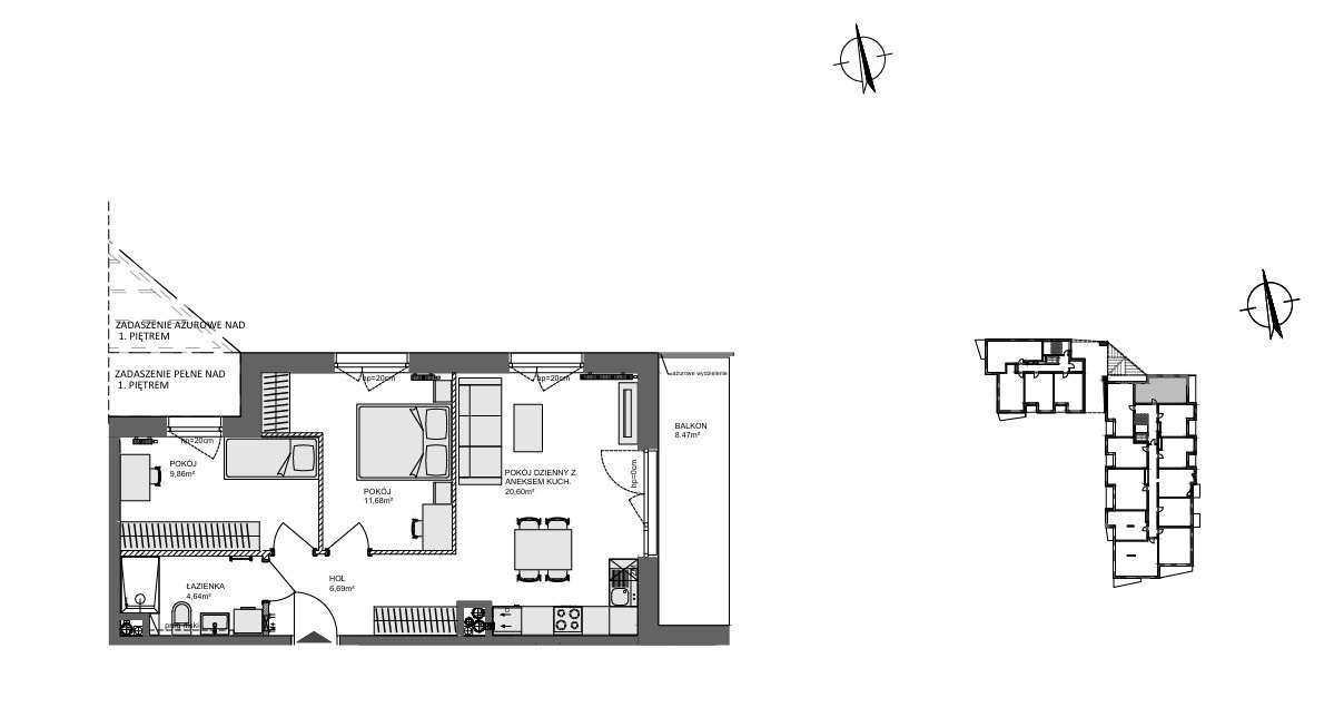54 m2 Gdańsk Morena - 3 pokoje - 1 piętro - balkon 9 m2 - e. wschodnia - Pełny obrazek: 5/5
