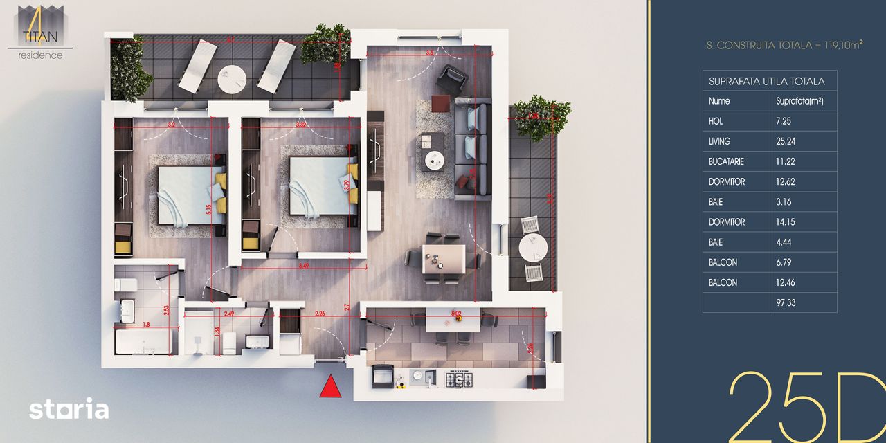 Titan-Pallady Apartament 3 camere Decomandate Bloc Premium