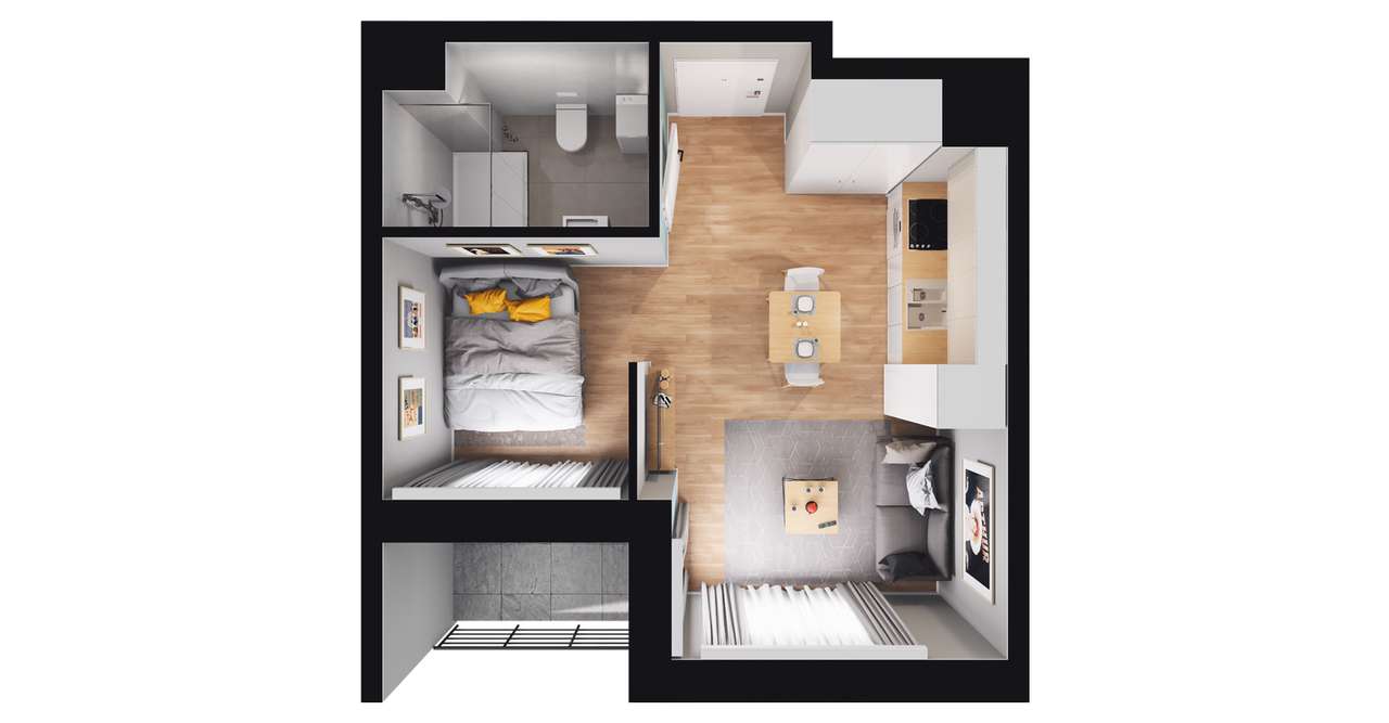 1-pokojowe mieszkanie 27m2 + loggia - Pełny obrazek: 2/8