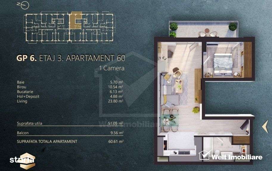 Apartament cu 2 camere bloc nou - Imagine principală: 2/4