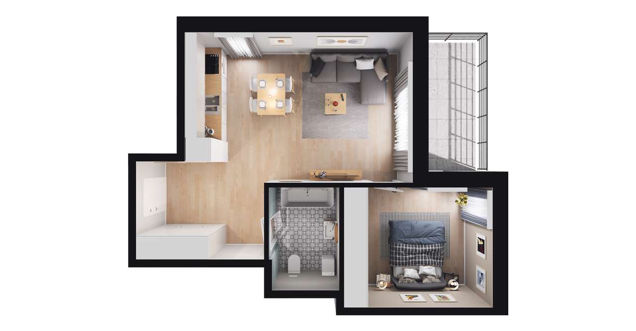 2-pokojowe mieszkanie 43m2 + balkon Bezpośrednio - Pełny obrazek: 2/8