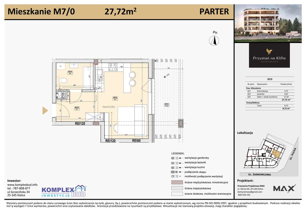 1-pokojowe mieszkanie 27m2 + taras Bez Pośredników - Pełny obrazek: 2/7