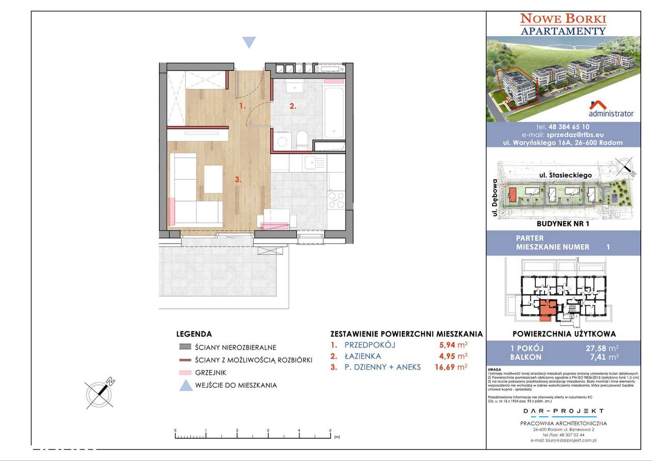 1-pokojowe mieszkanie 27m2 + balkon Bez Prowizji - Pełny obrazek: 2/6