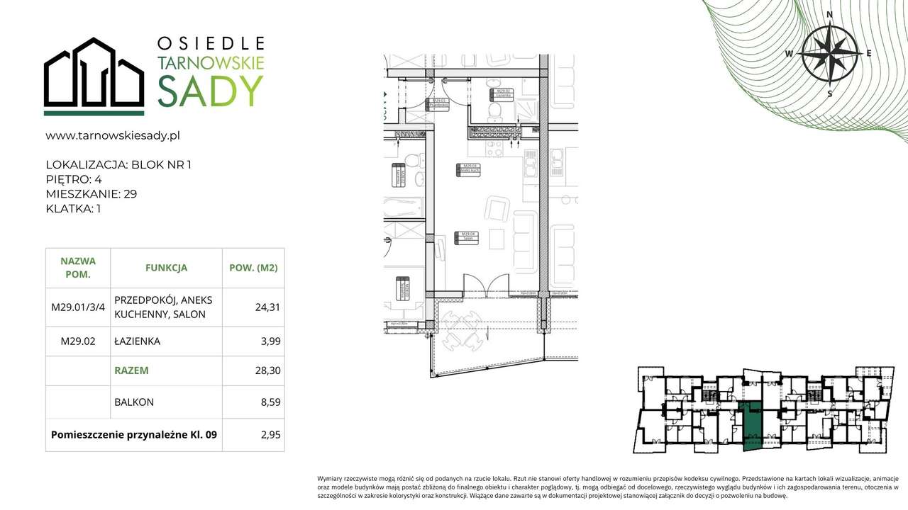 Tarnowskie Sady Blok 1 M29 mieszkanie 29 m2 - Pełny obrazek: 2/7