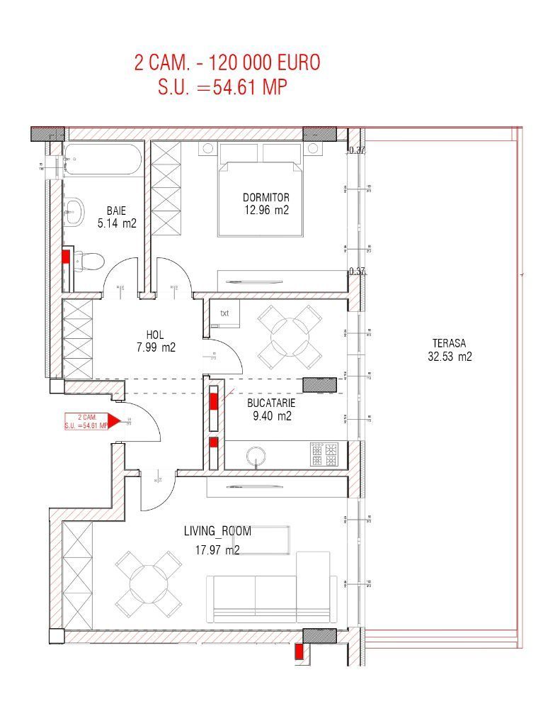 Penthouse 2 camere, terasa 32.53mp. Zona Metalurgiei