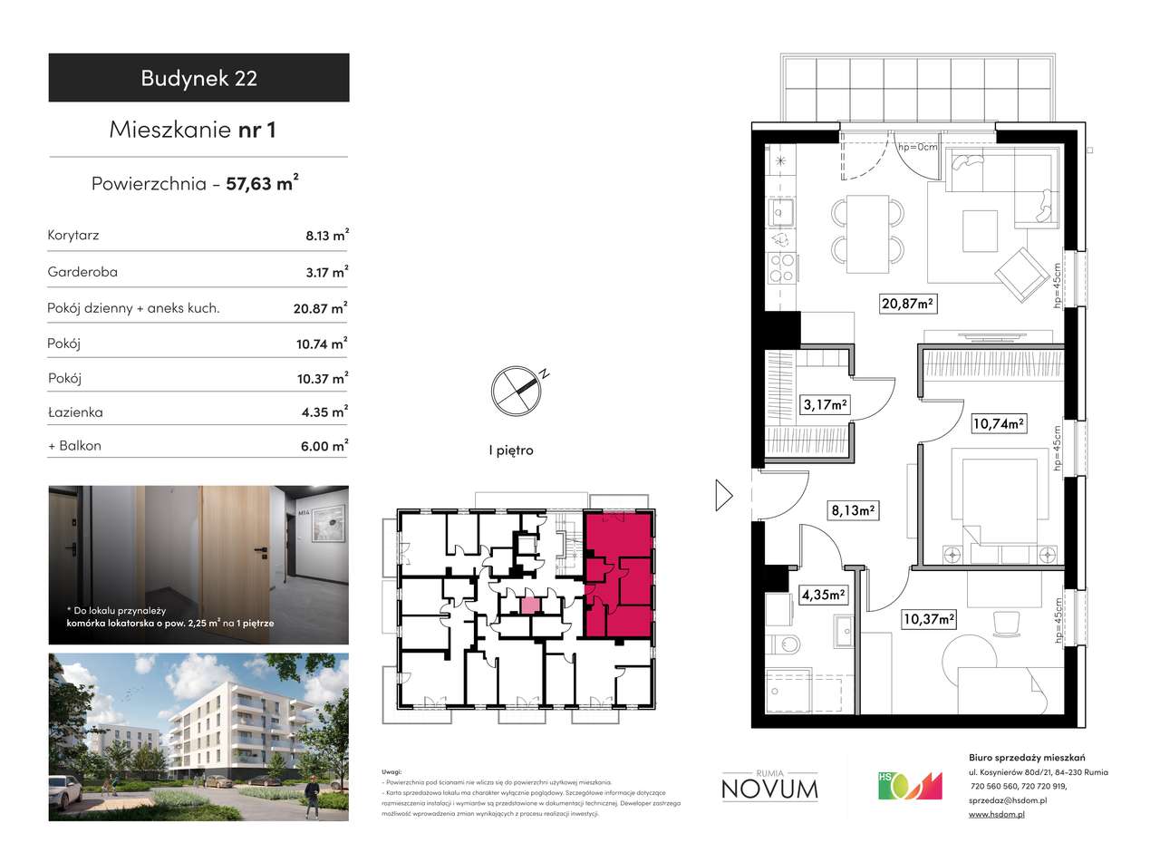 3-pokojowe mieszkanie 57,63 m2 + garderoba - Pełny obrazek: 2/19
