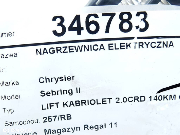NAGRZEWNICA ELEKTRYCZNA CHRYSLER SEBRING kabriolet (JS) 2007 - 2010 2.0 CRD 103 kW [140 KM] olej - 5