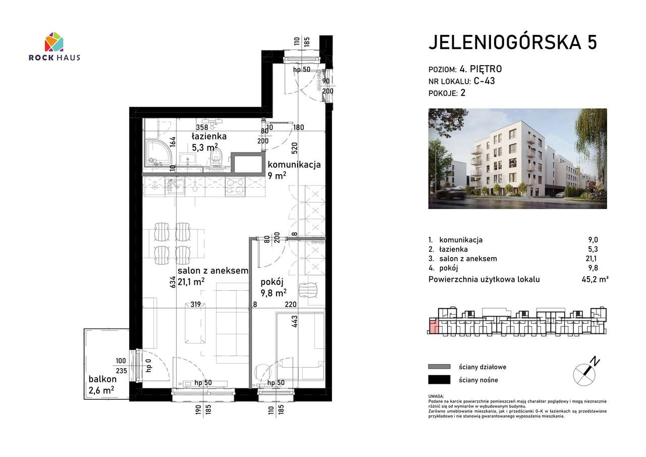 Jeleniogórska 5 | mieszkanie 2-pok. | C-43 - Pełny obrazek: 2/9