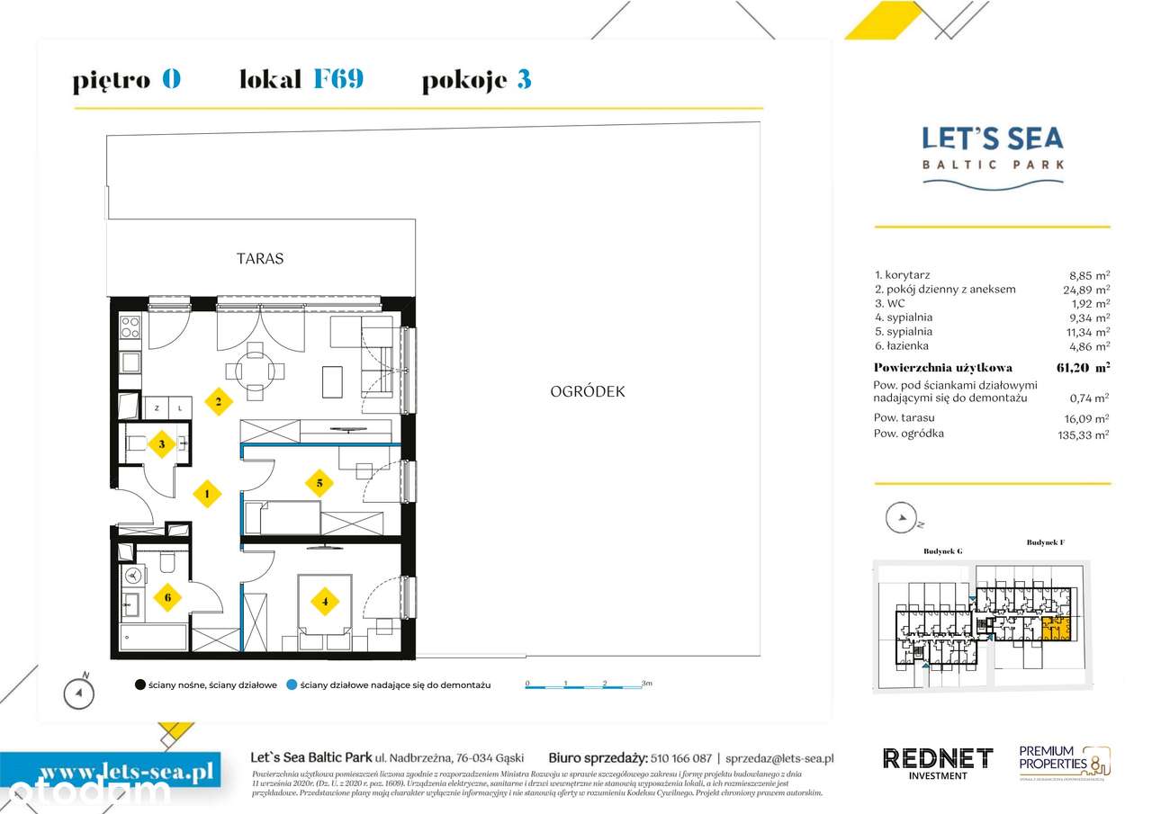 3-pokojowe mieszkanie 61m2 + ogródek - Pełny obrazek: 2/7