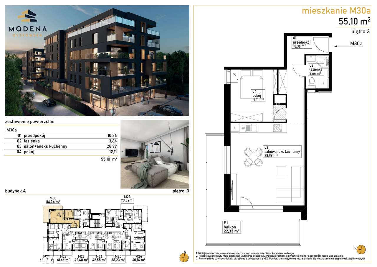 2-pokojowe mieszkanie 54 m² + balkon - Widok 2