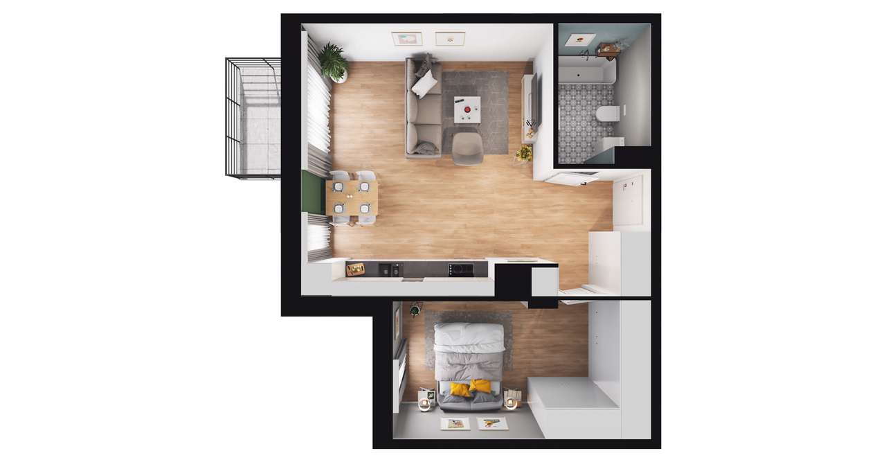 2-pokojowe mieszkanie 48m2 + balkon - Pełny obrazek: 2/8