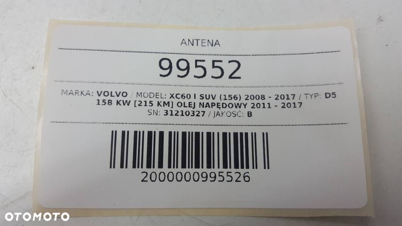 ANTENA DACHOWA PŁETWA 31210327 VOLVO XC60 I 2011 - 6